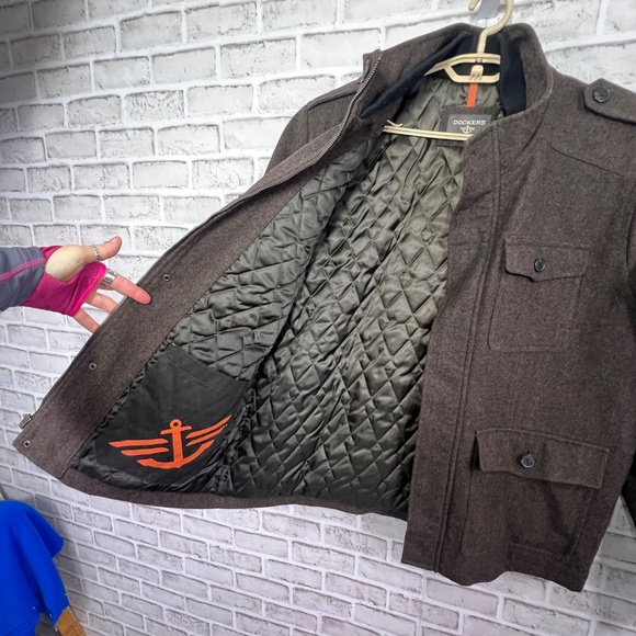 NWOT |•DOCKERS•| Brown Herringbone Military Style Wool Blend Winter Coat Size XL - Picture 11 of 16